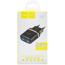 Сетевой адаптер 220V -> USB Hoco C12 2USB 2,4 А Черный